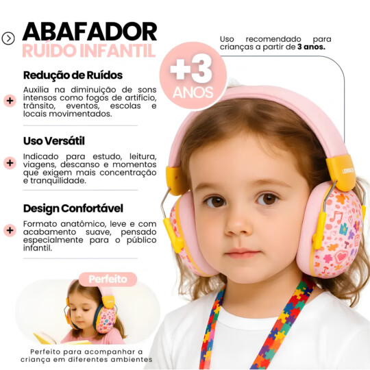 Abafador De Ruido Infantil Criança Autista Fone Rosa