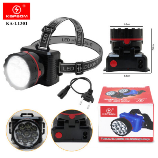 Lanterna de Cabeça com 9 Leds Recarregável KAPBOM - KA-L1301