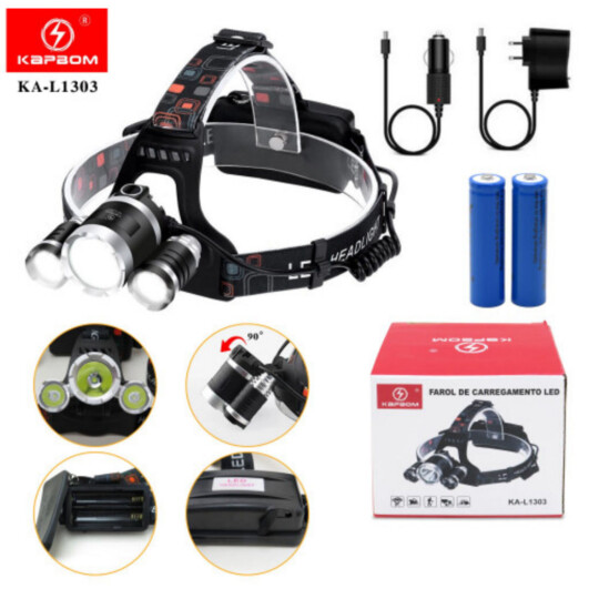 Lanterna de Cabeça 3 Led's Recarregável KAPBOM - KA-L1303