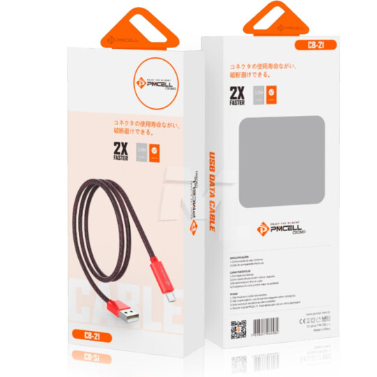 Cabo Usb Type-C para Celular Cromo 899 Trançado 1 Metro PMCELL - CB-21 TYPE