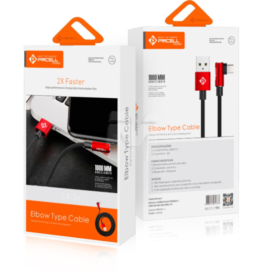 Cabo Lightining para IOS 90° Nylon Trançado 1 Metro PMCELL - CB-26 LIGHT