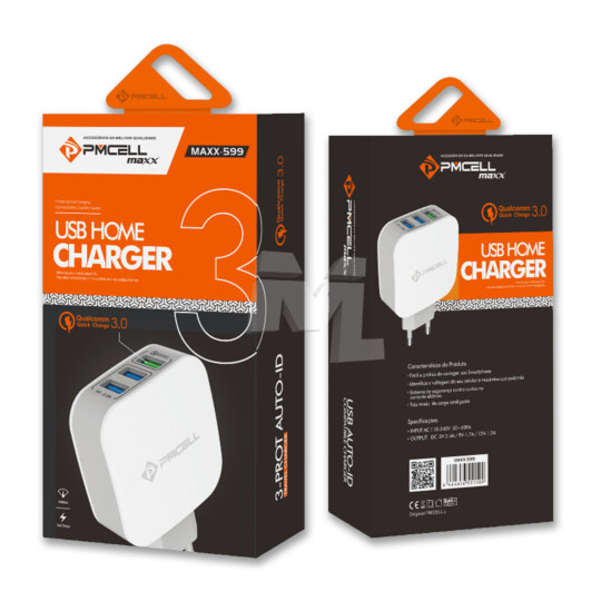 Carregador de Celular Maxx Quick Charge 3.0 com 3 Portas USB PMCELL - HC-41
