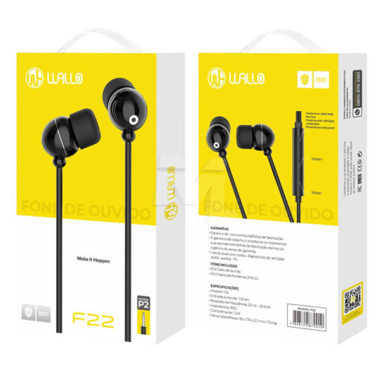 Fone de Ouvido com Fio Intra-Auricular P2 3.5mm WALLO - FO 22