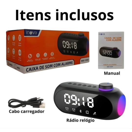 Caixa Caixinha De Som Bluetooth Rádio Relógio Despertador Fm