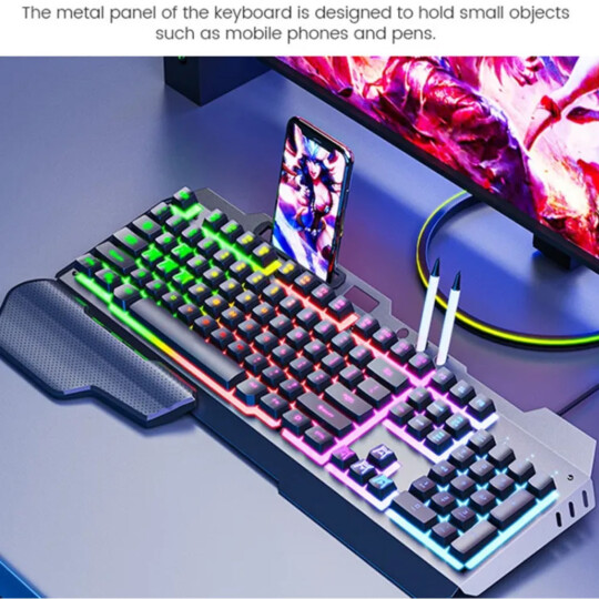 Teclado Gamer Usb Iluminado com Apoio de Punho e Suporte para Celula KNUP - KP-TE105