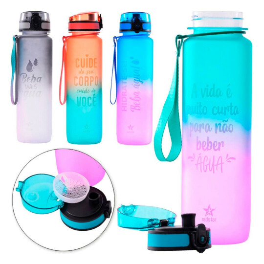 Garrafa Squeeze Trifasica Colorida com Frases Motivacionais 700ml TOP ÚTIL - TOP0975