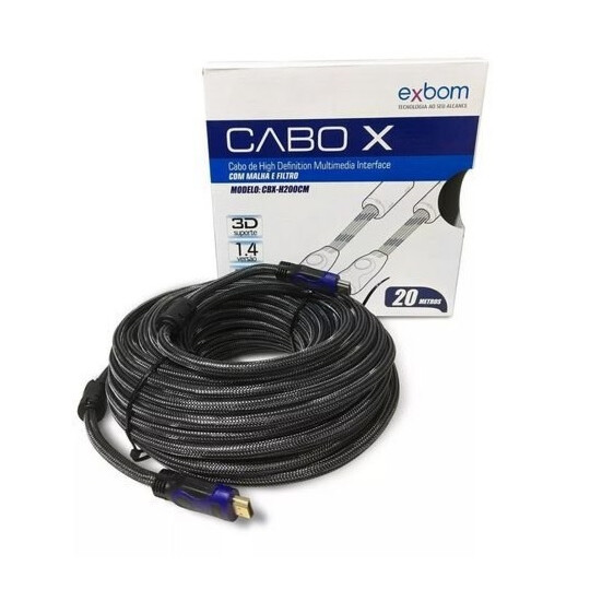 Cabo Hdmi 20 Metros Versão 1.4 Com Malha e Filtro Od7.3 Blindado Exbom - CBX-H200CM