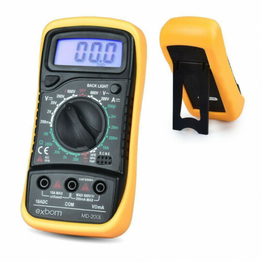 Multímetro Digital Portátil LCD de 3 ½ Dígitos com Iluminação de Fundo Exbom - MD-200L