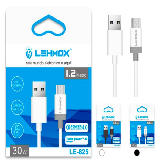 Cabo V8 Micro Usb Turbo Power 1.2 Metros LEHMOX - LE-825MICRO