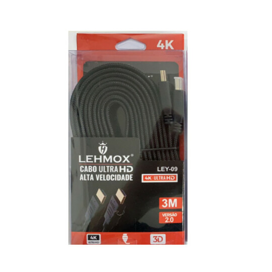 Cabo HDMI 3 metros HD Alta Velocidade 2.0 4k Ultra HDTV 1080p LEHMOX - LEY-09