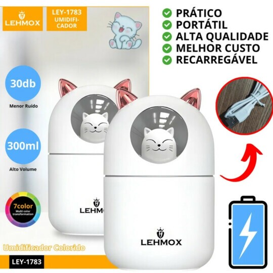 Umidificador Gatinho Portátil Difusor Aromatizador LEY-1783