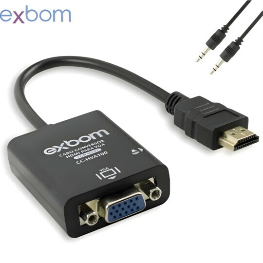 Conversor HDMI para VGA com Cabo de Áudio P2 - EXBOM CC-HVA60