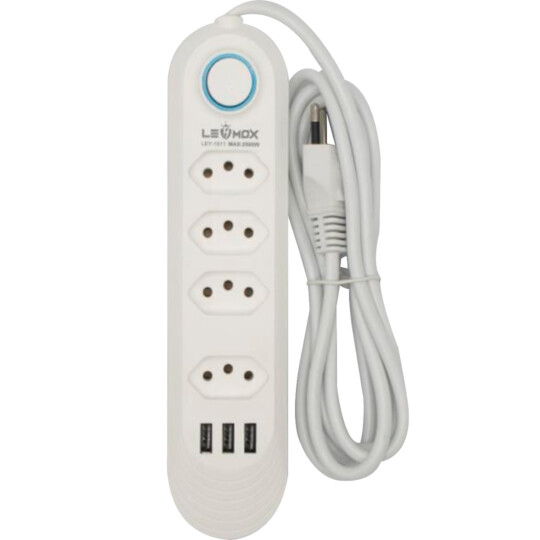 Extensão Filtro de Linha 4 Tomadas 3 Usb com 2 Metros LEHMOX - LEY-1611