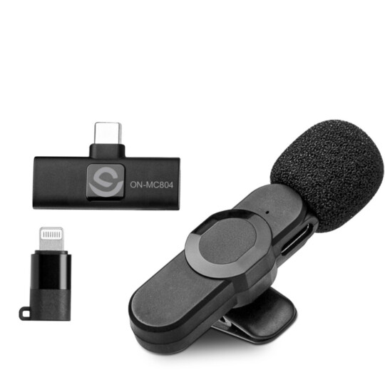 Microfone de Lapela sem Fio Type-C e Lightning para Smartphone Android e IOS - ON-MC804