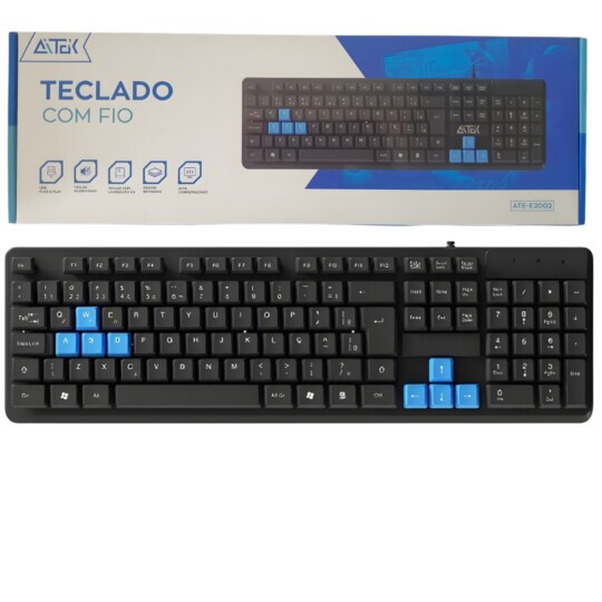 Teclado Multimídia Simples Gamer ABNT-2 USB ATE-E2002