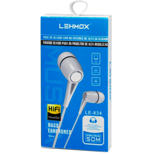 CAIXA FECHADA EXPOSITORA 30 UNIDADES Fone de Ouvido Auricular Com Microfone LEHMOX - LE-834