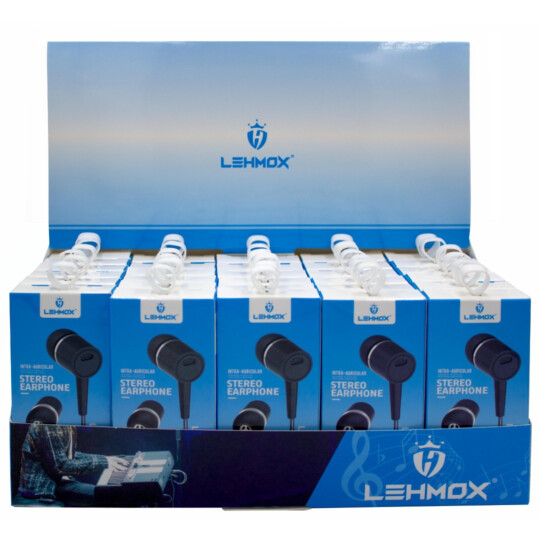 CAIXA FECHADA Expositora 30 Unidades - Fone com Microfone Stereo P2 3.5mm LEHMOX - LE-836