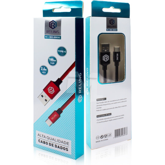Cabo Type-C para Celular 2.4A com 1 Metro RELING - RE-CBO-6003-C Reling
