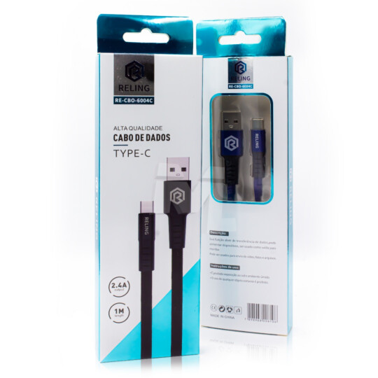 Cabo Type-C para Celular 2.4A com 1 Metro RELING - RE-CBO-6004-C Reling
