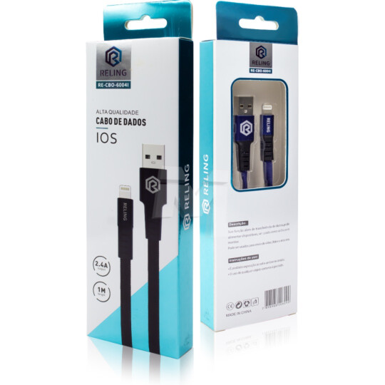Cabo Lightning para IOS 2.4A com 1 Metro RELING - RE-CBO-6004-I Reling