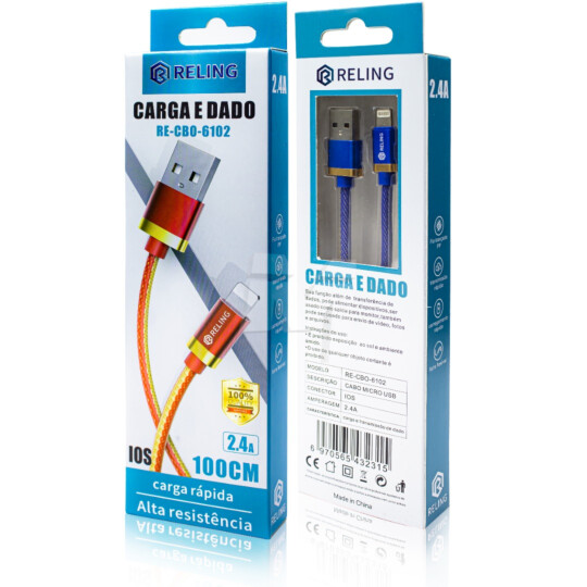 Cabo Ios Usb de Carregamento e Dados 2.4A com 1 Metro - RE-CBO-6102 Reling