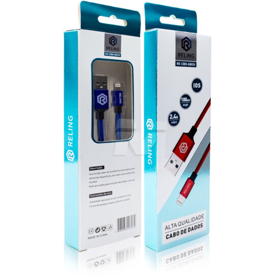 Cabo Lightning para IOS 2.4A com 1 Metro RELING - RE-CBO-6003-I Reling
