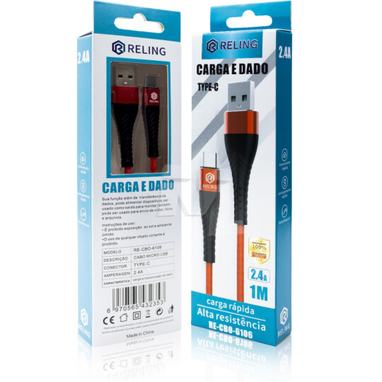Cabo Type C Usb de Carregamento e Dados 2.4A com 1 Metro - RE-CBO-6106 Reling
