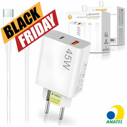 Carregador Turbo 45W PD USB Cabo Type-C p/ Lightning 1 M LEHMOX - LE-407 A+IOS