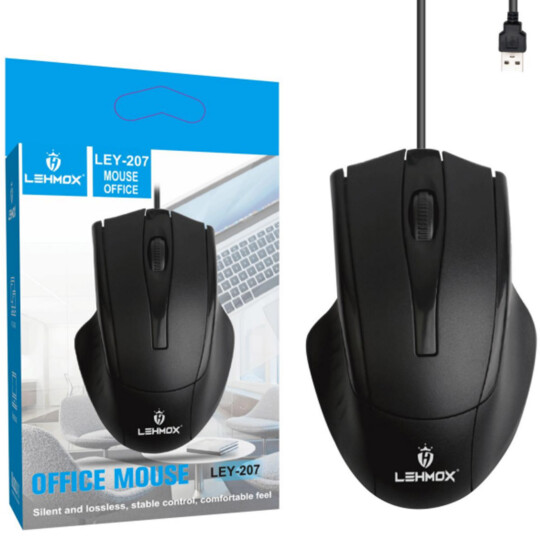 Mouse com Fio Usb Básico Office Preto - LEY-207