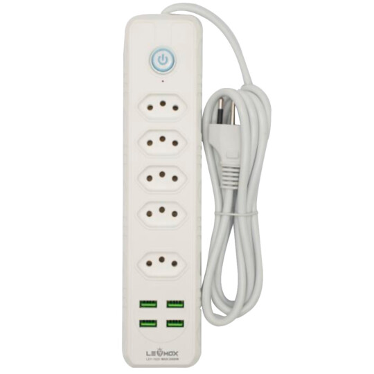 Extensão Filtro de Linha 5 Tomadas 4 Usb com 2 Metros LEHMOX- LEY-1620