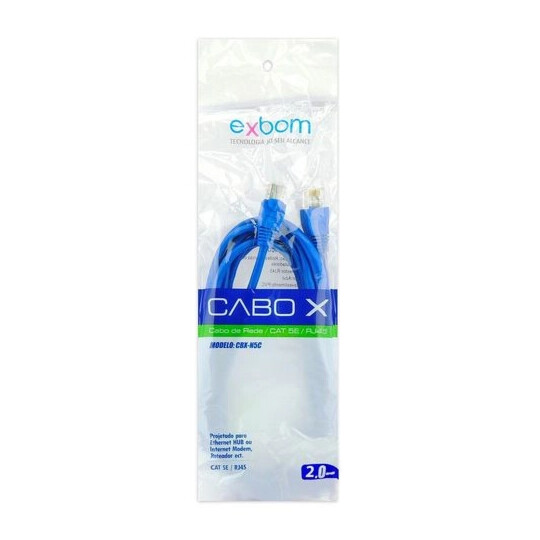 Cabo de Rede Rj45 Cat5e Azul 2 metros EXBOM - CBX-N5C20