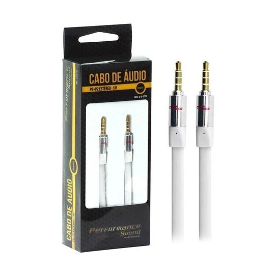Cabo Auxiliar P2+P2 Premium Estéreo Flat Branco - 5 Metros Chipsce - 018-5776
