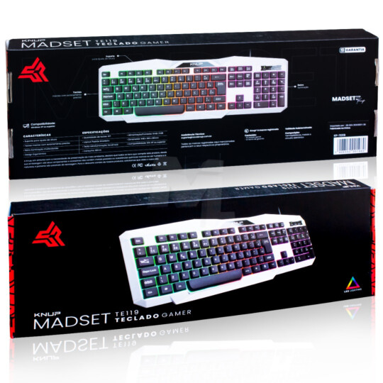 Teclado Gamer Branco Com Fio Usb e Iluminação Led KNUP - KP-TE119