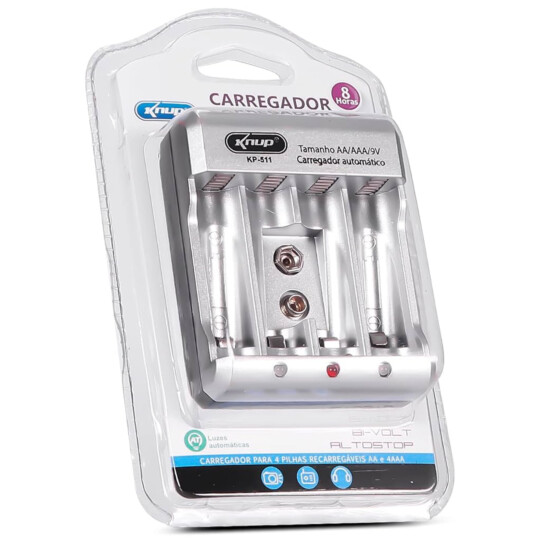 Carregador de Pilhas para 4 Pilhas AAA/AA Bateria 9v KNUP - KP-511