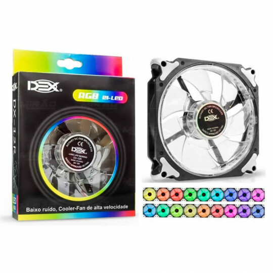 Cooler 18 Cores Fan 12x12 de Alta Velocidade e Baixo Ruído 21 - LED RGB Dex - DX-12R