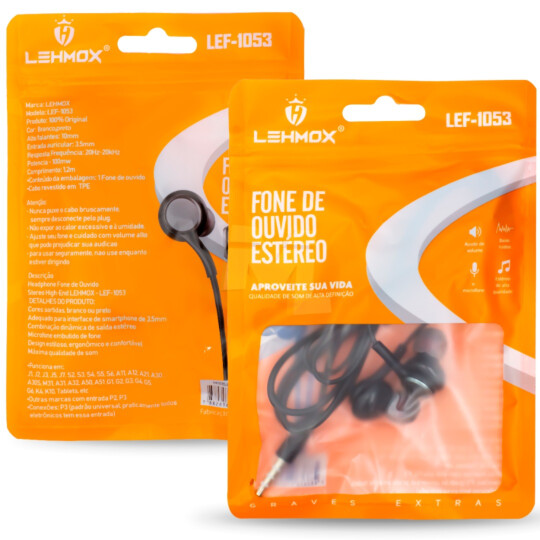 Fone de Ouvido Estéreo com Microfone LEHMOX - LEF-1053