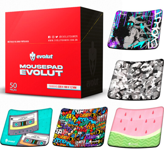 Mouse Pad Gamer Pequeno 220x180x1,2mm Caixa Expositora com 50 Unidades EVOLUT - EG400