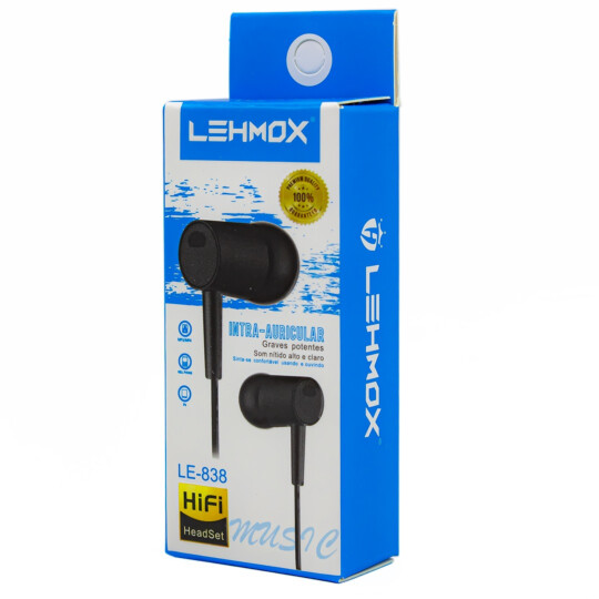 CAIXA FECHADA EXPOSITORA 30 UNIDADES Fone de Ouvido Auricular Com Microfone LEHMOX - LE-838