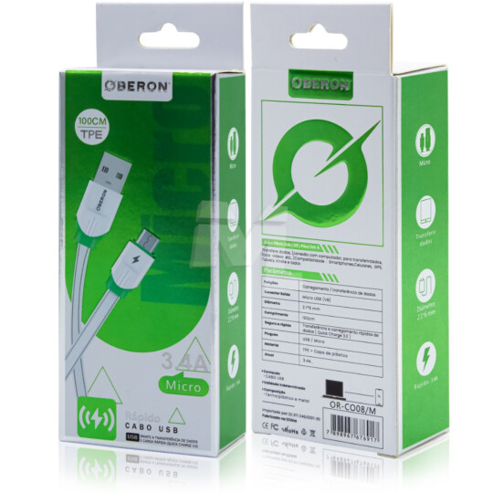 Cabo Carregador V8 x Usb 1 Metro para Celular OBERON - OR-CO08/M