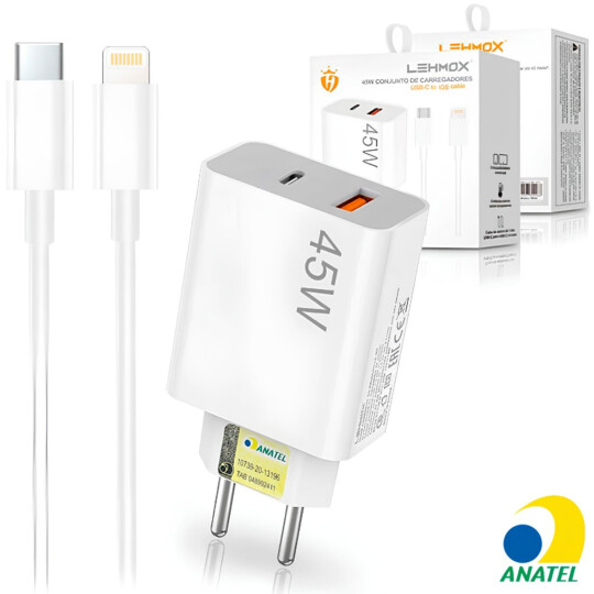 Carregador Turbo 45W PD USB Cabo Type-C p/ Lightning 1 M LEHMOX - LE-407 A+IOS