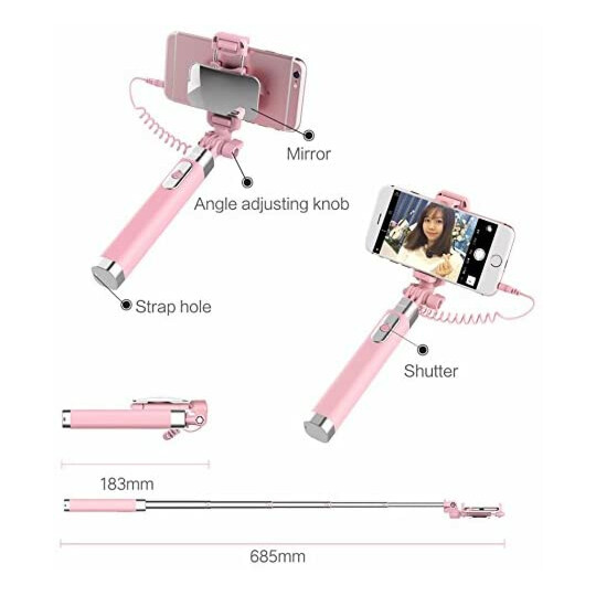 Bastão de Selfie Para Celulares com Espelho Conector P2 Extensível - R1