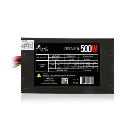 Fonte Gamer ATX 500W Silenciosa Bivolt Manual KNUP - KP-522 10 UNIDADES