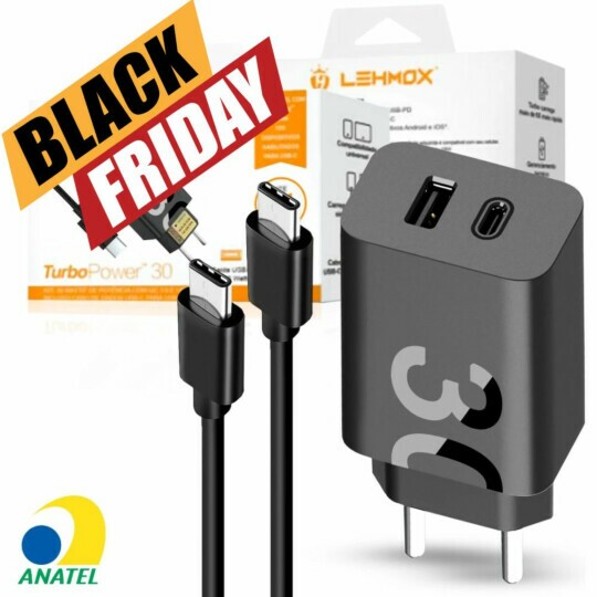 Carregador De Celular Turbo 30W Type-C + Usb Com Cabo 1 Metro Lehmox - LE-490 A+C