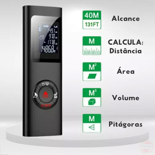 Trena Digital Medidor de Distância a Laser 40m IP54 recarregável - TEM-M42
