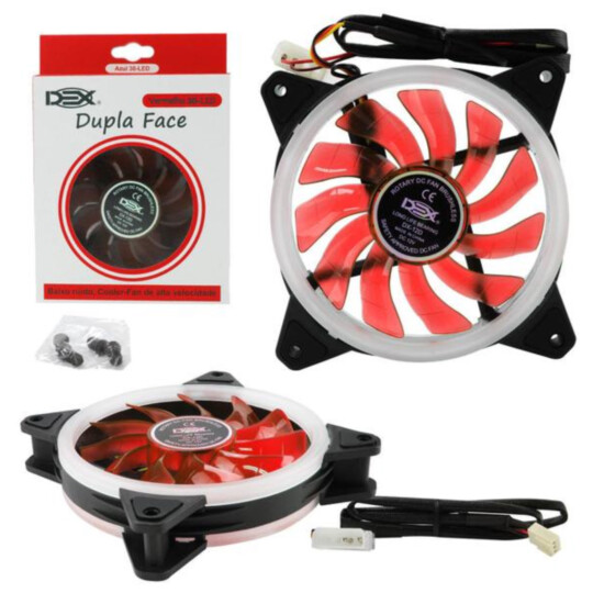 Cooler Dupla Face para Gabinete 120mm com Led Vermelho Dex - DX-12D
