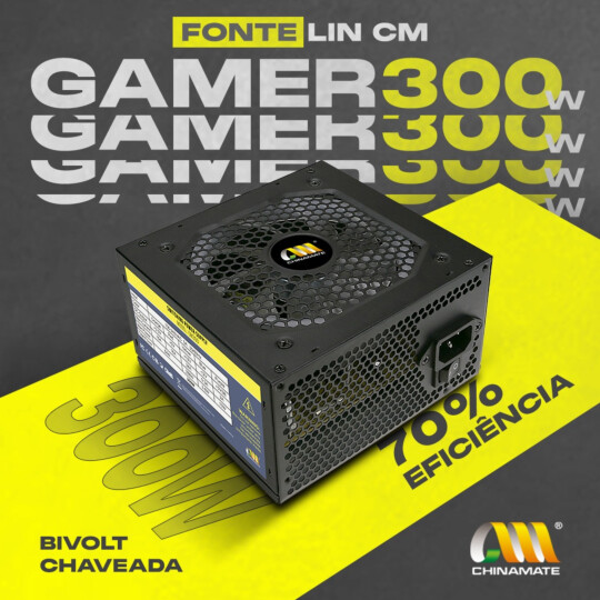 Fonte ATX Gamer 300W Bivolt Manual sem Cabo de Energia EVOLUT - CM300/LYN