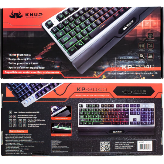 Teclado Gamer Semi Mecânico Pro Metal Português Luz Led RGB KNUP - KP-2040