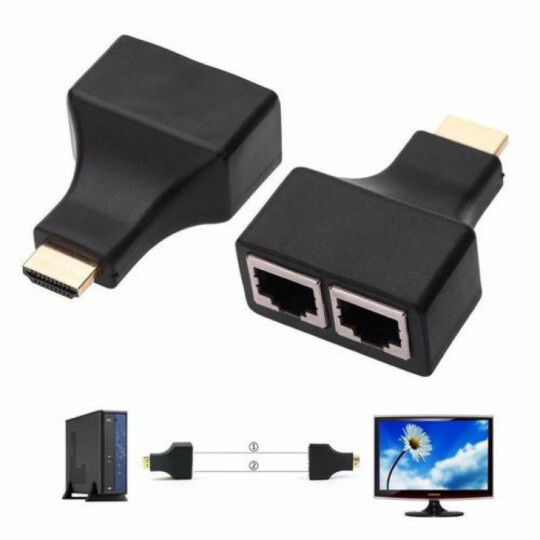 Extensor HDMI 3D 30 Metros via Cabo de Rede Utp RJ45 CAT 5EJ6 Exbom