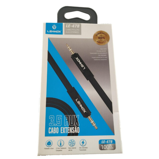 Cabo Auxiliar P2 X P2 Stereo 3.5mm 1 Metro Lehmox - LE-478