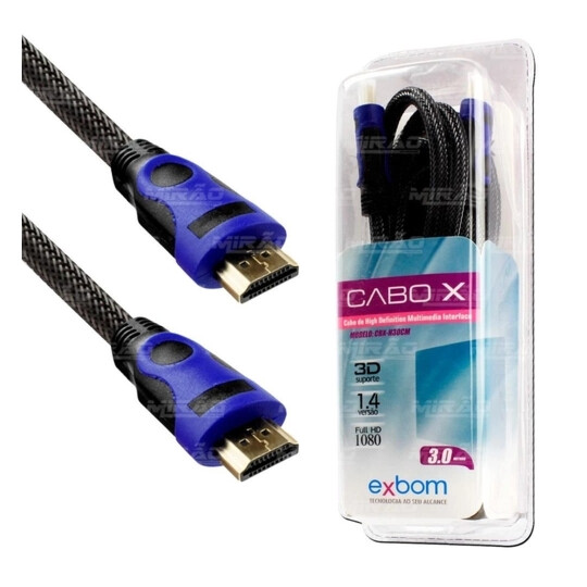 Cabo Hdmi 3 Metros Versão 1.4 Com Malha e Filtro EXBOM - CBX-H30CM